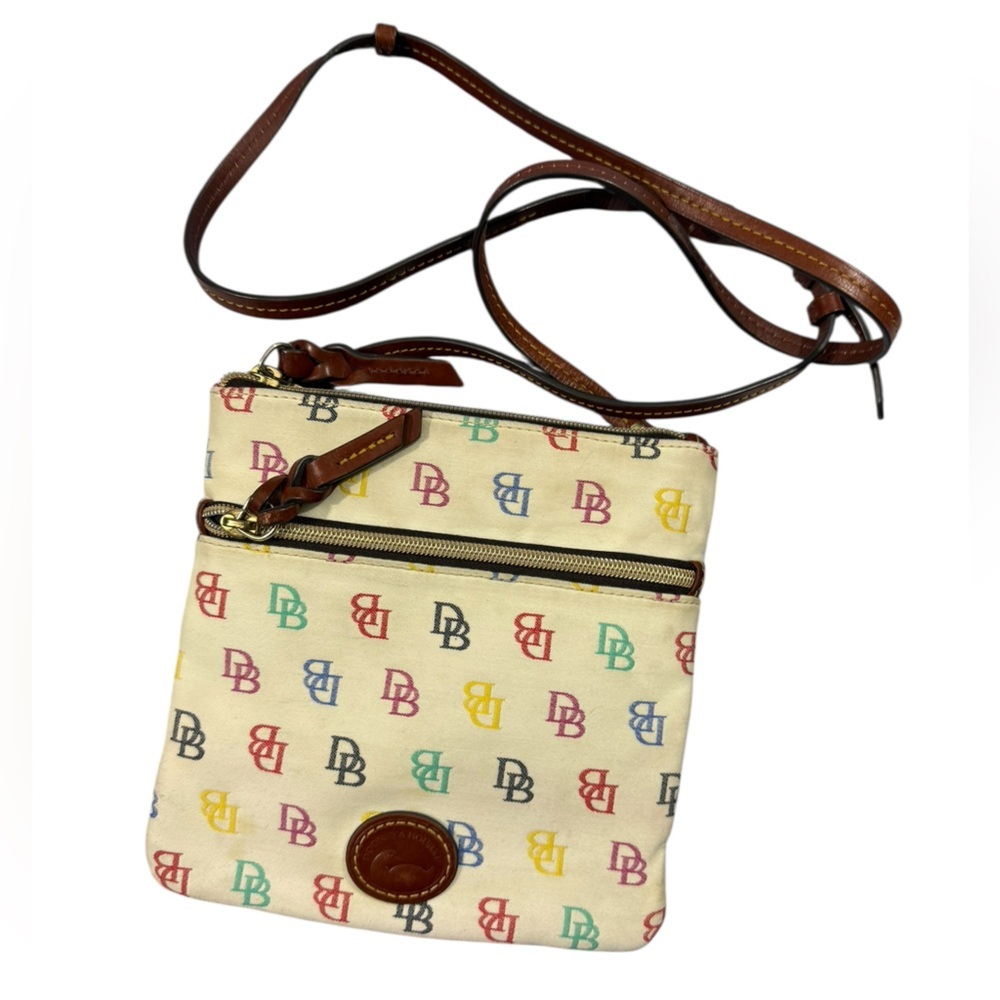 Dooney & Bourke Multicolor Monogram Crossbody Bag Brown Leather Trim